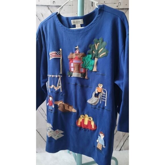 Embriodered Teacher Sweatshirt Bechamel Vintage Women's Top Size Large Blue - Picture 2 of 13
